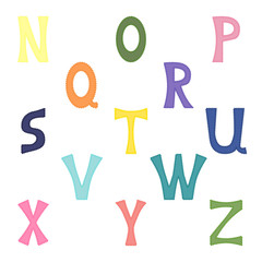Vector set of isolated letters in bright colors from n to z.  Elements for different purpose decorative design, card, scrapbook, baby shower, webpage.