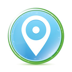 Location pin icon natural aqua cyan blue round button