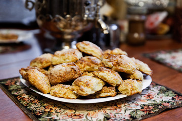 Plenty of sugar cookies on the plate baked at home