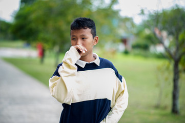 The picture has embraced the trees of young men who love nature. Natural care concept