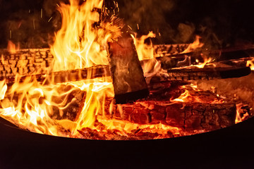 Big campfire with blazing flames
