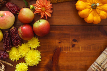 autumn concept with flowers and vegetables