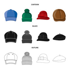 Isolated object of headgear and cap sign. Collection of headgear and accessory stock symbol for web.