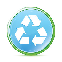 Obraz premium Recycle symbol icon natural aqua cyan blue round button
