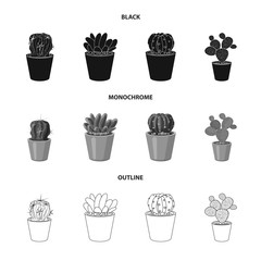 Vector illustration of cactus and pot sign. Set of cactus and cacti vector icon for stock.