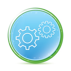 Settings process icon natural aqua cyan blue round button