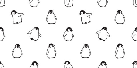 penguin Seamless pattern vector cartoon bird fish salmon tile background repeat wallpaper scarf isolated illustration © CNuisin