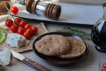 Breakfast, vegetarian burger, sandwich with healthy products