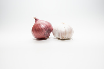 Garlic and onion isolated on white background 