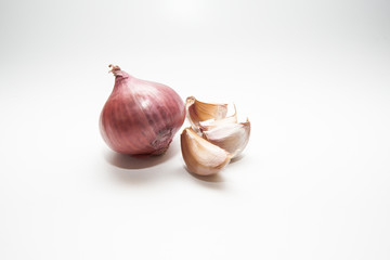 Garlic and onion isolated on white background 