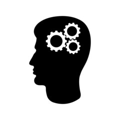 Icon of man's head and cogwheels. Concept of rational and practical thinking. Vector Illustration