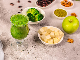 green smoothies (greens, spinach, celery, avocado and more) super food. Food background