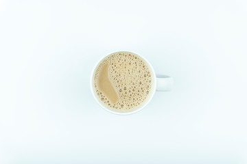 a mug of coffee isolated on white background. high key image