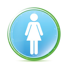 Woman icon natural aqua cyan blue round button