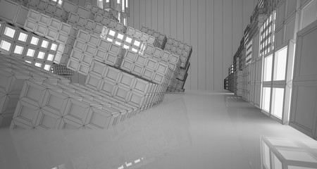 Abstract drawing white interior. 3D illustration and rendering.