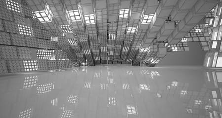 Abstract drawing white interior. 3D illustration and rendering.