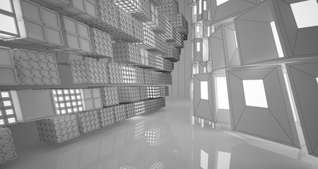 Abstract drawing white interior. 3D illustration and rendering.
