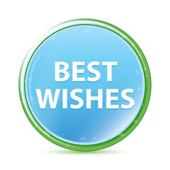 Best Wishes natural aqua cyan blue round button