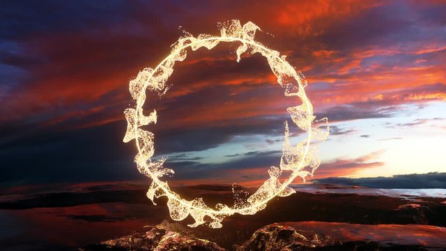 4K Abstract Ring of Particles in a Nature Setting. 3D CGI animation.