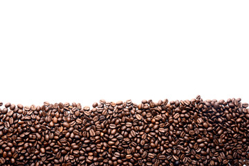 Stripe of coffee beans isolated on white background with copy space for text. Can be used by designers and advertisers