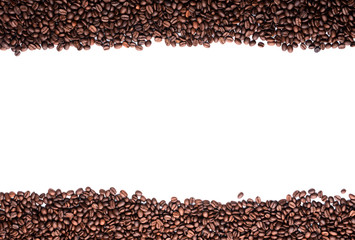 Сoffee beans stripes isolated in white background with copy space for text. Can be used by designers and advertisers