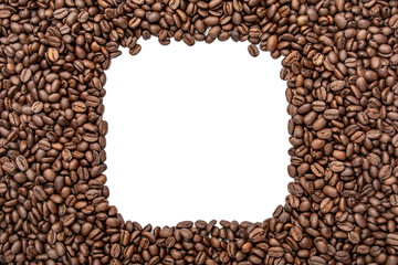 Square frame of coffee beans - copy space for text. Roasted coffee beans background.