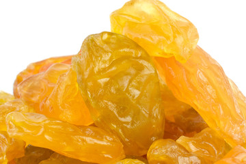 Yellow sultanas raisins isolated on white background cutout