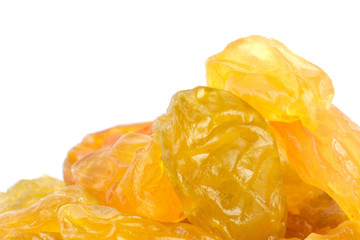 Yellow sultanas raisins isolated on white background cutout