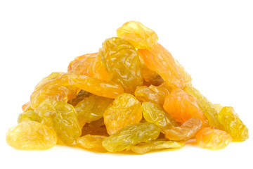 Yellow sultanas raisins isolated on white background cutout