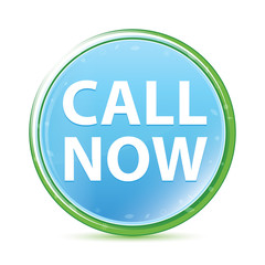 Call Now natural aqua cyan blue round button