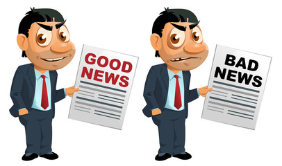 Funny businessman with good news and bad news