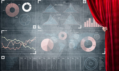 Business success strategy concept presented by infographs on concrete wall