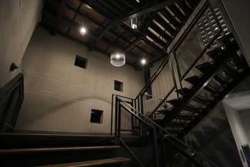 stair , iron staircase , lamp , Mysterious