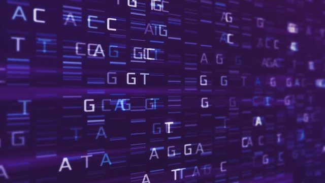 dna sequences, computer visualization of dna autoradiograms, abstract animation (3d render)