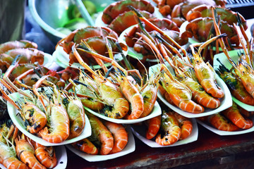 Prawn food in the street restaurant in Thailand