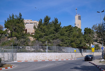  An exterior view of the Mount Scopus campus of the Hebrew University of Jerusalem, showing the...