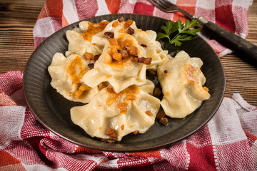 Fried dumplings (pierogi) with meat.