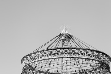 Iconic Spokane Pavilion in black and white focused on the top