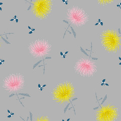 Seamless pattern pastel Red Powder Puff flowers blowing in the wind with random repeat  design for fashion,fabric,wallpaper,web,and all prints