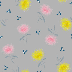 Seamless pattern pastel Red Powder Puff flowers blowing in the wind with random repeat  design for fashion,fabric,wallpaper,web,and all prints