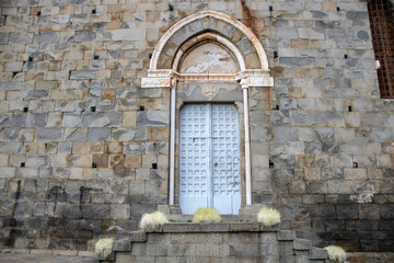 door in the church of Riomaggiore, Liguria, iTaly