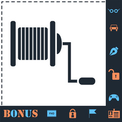 Fishing reel icon flat