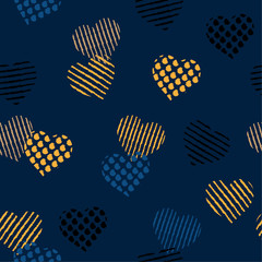 Seamless Pattern fill in the heart shape with stripe ,polka dots in hand painting brush for valentines,design for fashion,fabric,web,walppaper and all prints