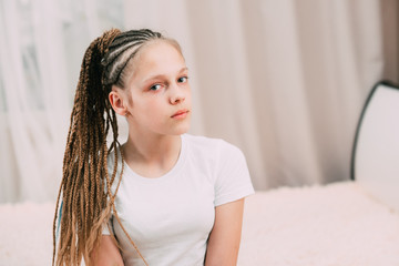 Naklejka premium the girl with the brown hair and the braids with kanekalon braided