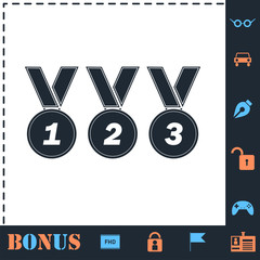 Set of gold silver bronze medals icon flat