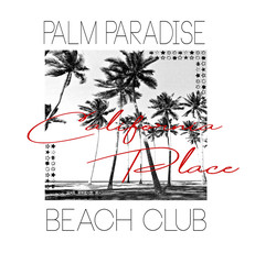 Stylish trendy slogan t-shirt graphics print vector illustration palm paradise beach club