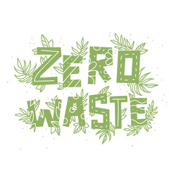 text zero waste and plants on white background