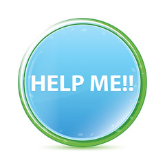 Help Me!! natural aqua cyan blue round button