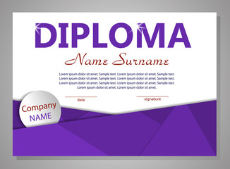 Purple template diploma or certificate. Elegant background. Vector
