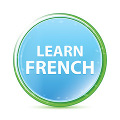 Learn French natural aqua cyan blue round button